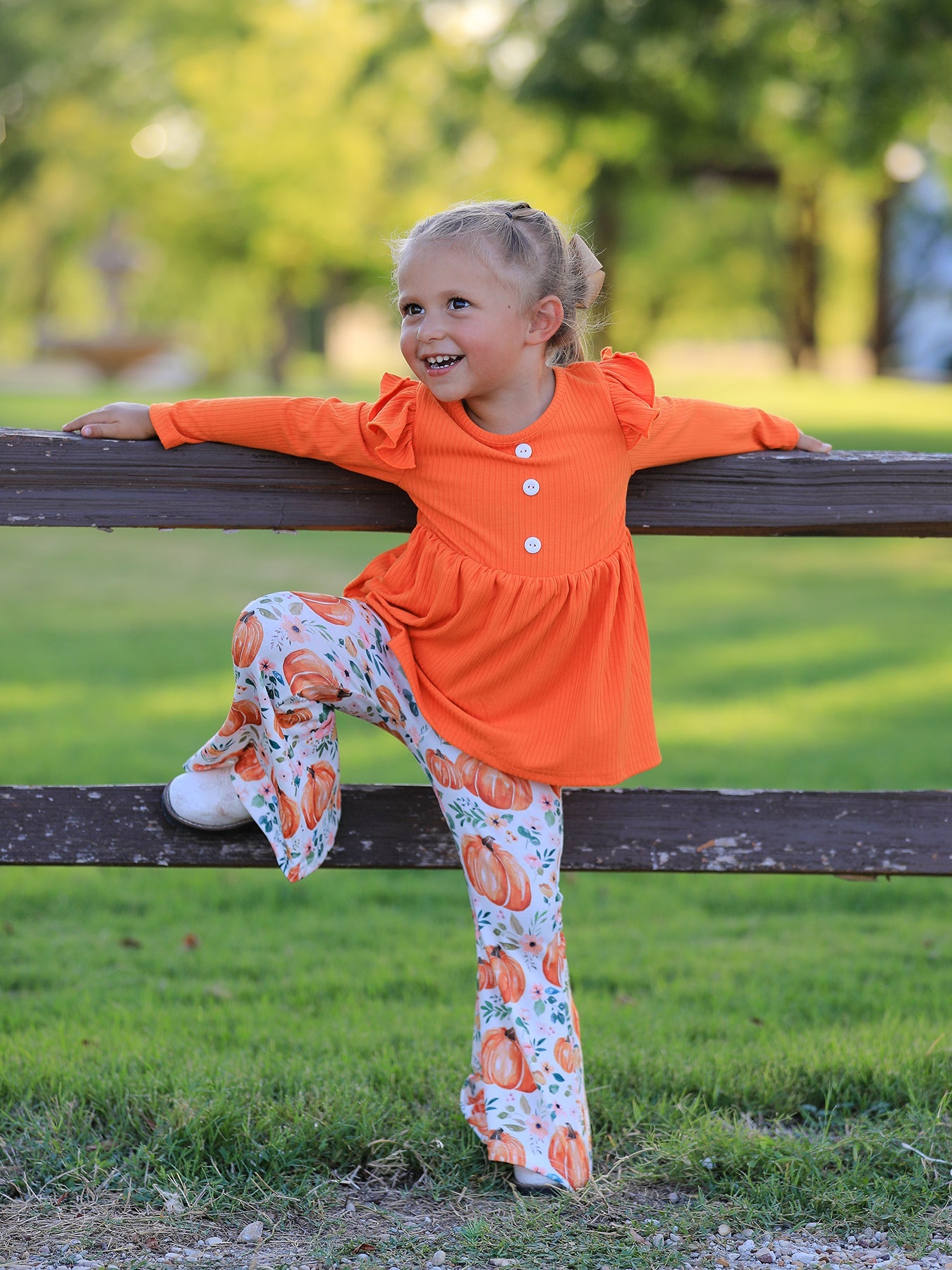 PREORDER Girls Fall Pumpkin Print Set