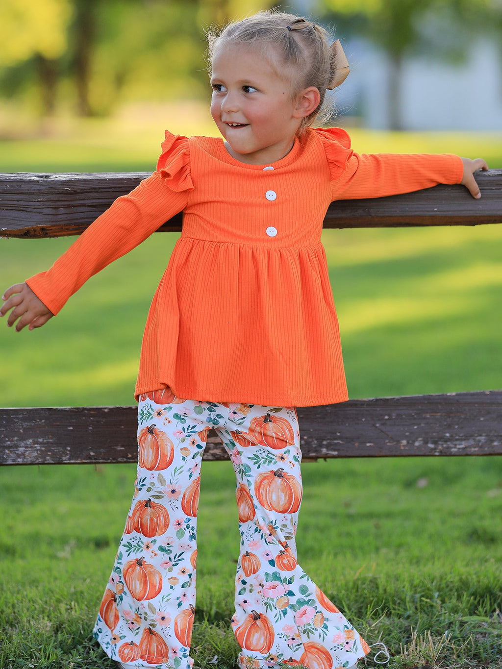 PREORDER Girls Fall Pumpkin Print Set