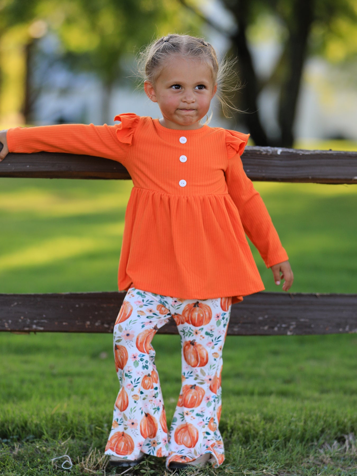 PREORDER Girls Fall Pumpkin Print Set