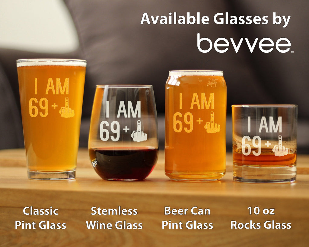 69 + 1 Middle Finger - 70th Birthday Stemless Wine Glass for Women & Men - Cute Funny Wine Gift Idea - Unique Personalized Bday Glasses for Mom, Dad, Friend Turning 70 - Drinking Party Decoration
