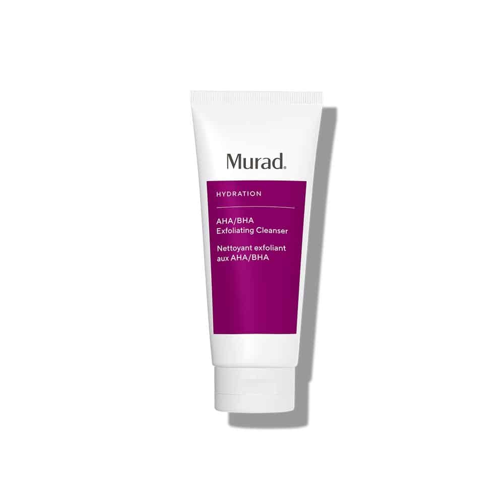 Murad AHA/BHA exfoliating cleanser, white squeeze tube with purple label