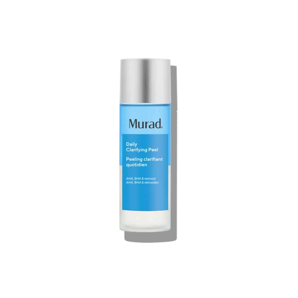 Murad Daily Clarifying Peel skincare bottle with blue label and white cap