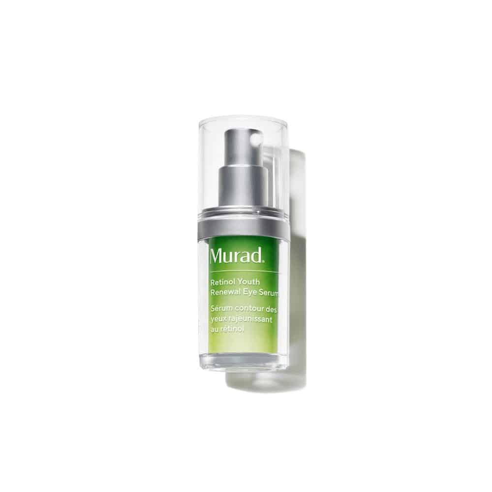 Murad retinol eye serum bottle with clear pump and green label, 0.5 oz