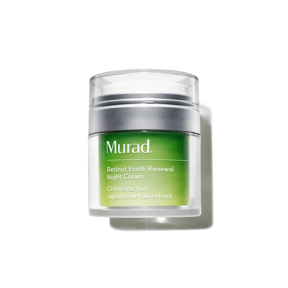 Murad retinol night cream jar with clear lid and green label