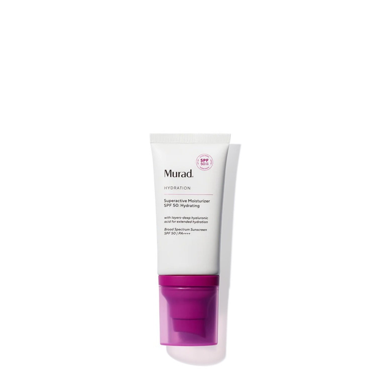 Murad facial moisturizing sunscreen tube SPF 50, white tube with purple cap
