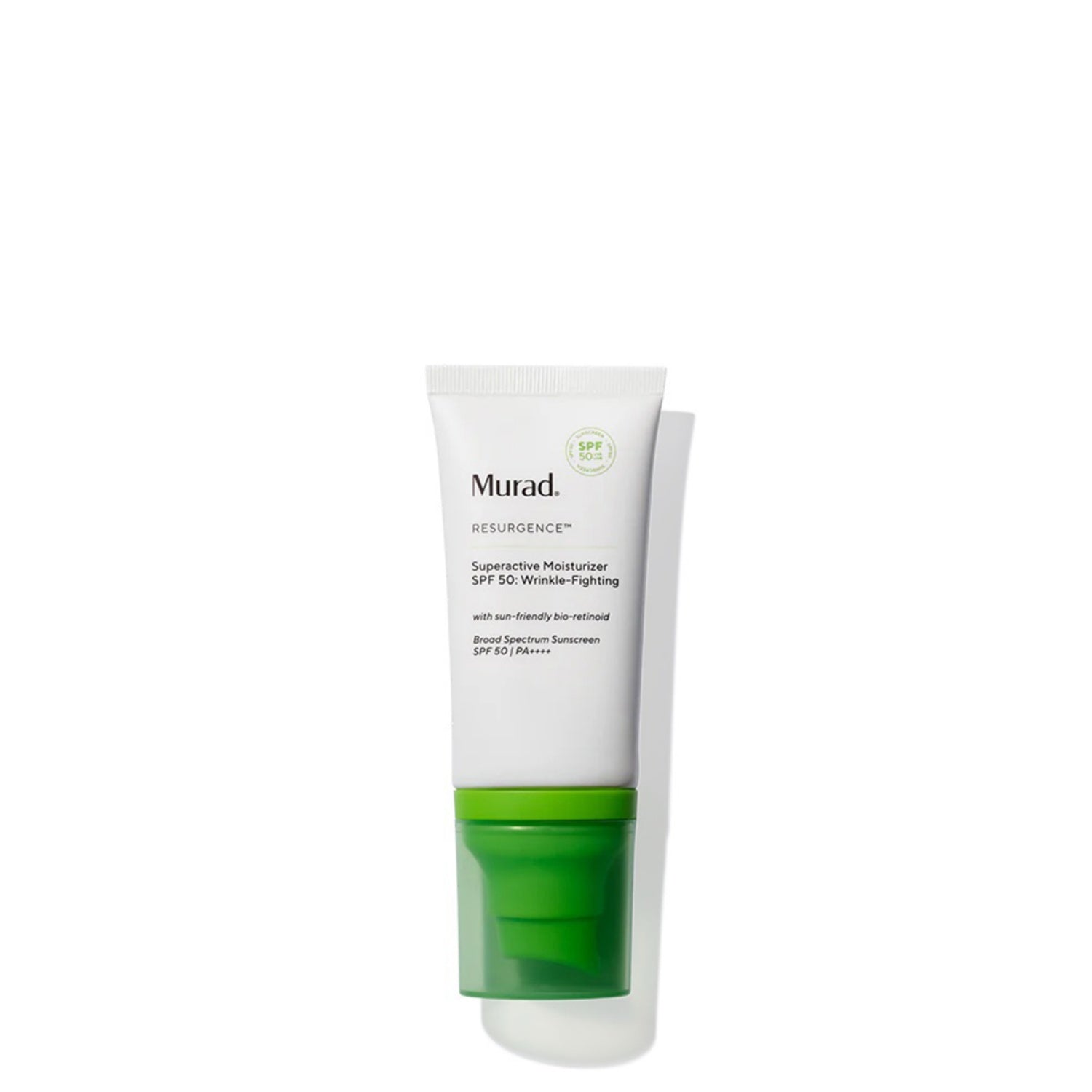 Murad SPF 50 moisturizer squeeze tube, white with green cap