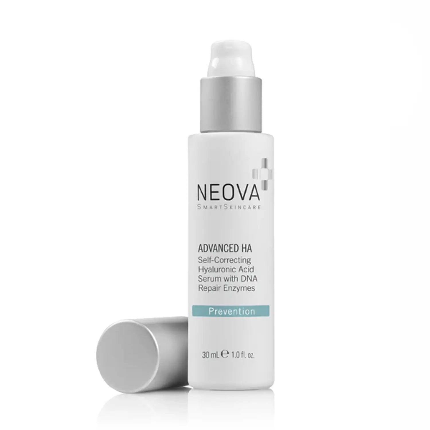Neova Advanced HA serum bottle with cap and open-base angle view