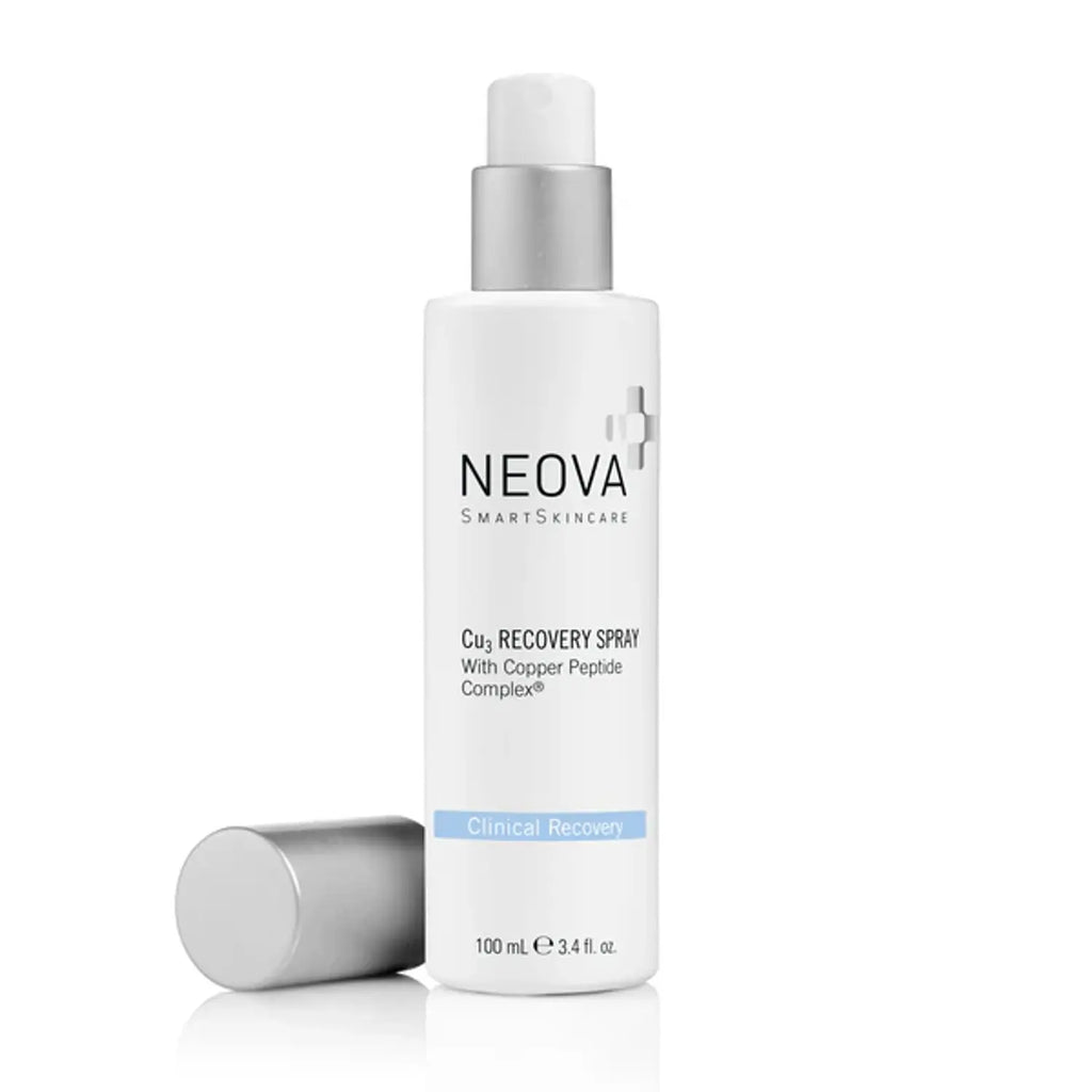 Neova Cu3 Recovery Spray bottle with silver cap, 3.4 fl oz, copper peptide complex