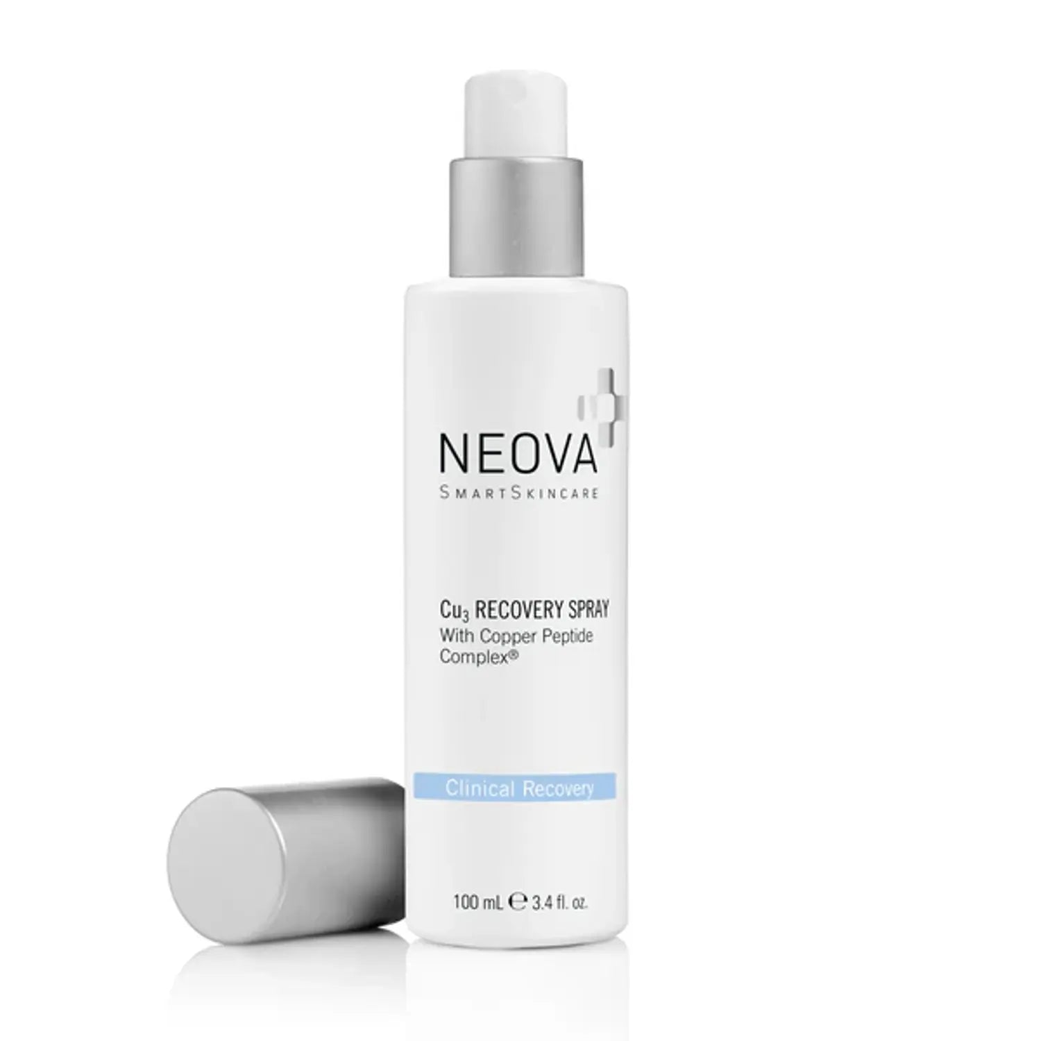 Neova Cu3 Recovery Spray bottle with silver cap, 3.4 fl oz, copper peptide complex