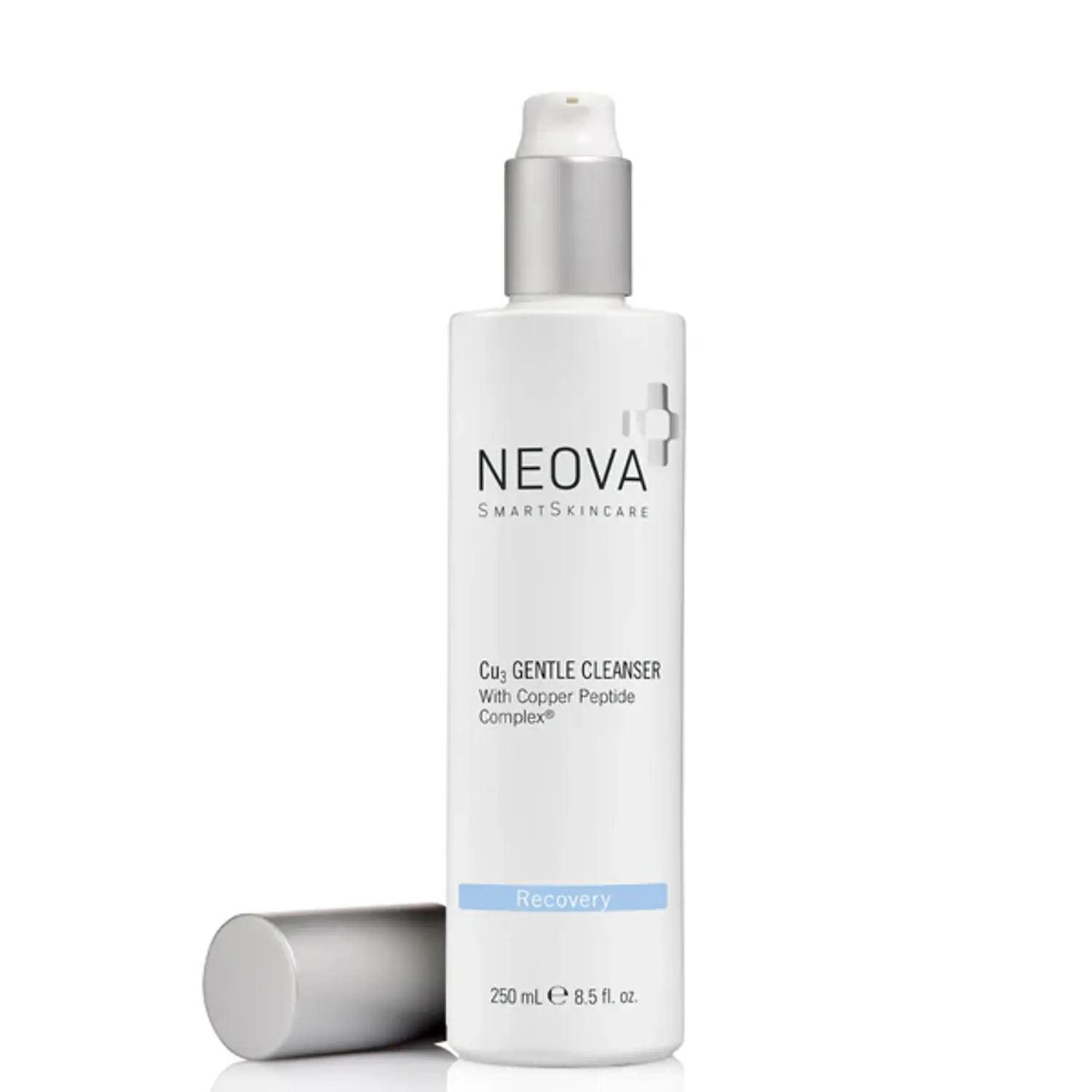 NEOVA gentle cleanser pump bottle with silver cap, 8.5 oz