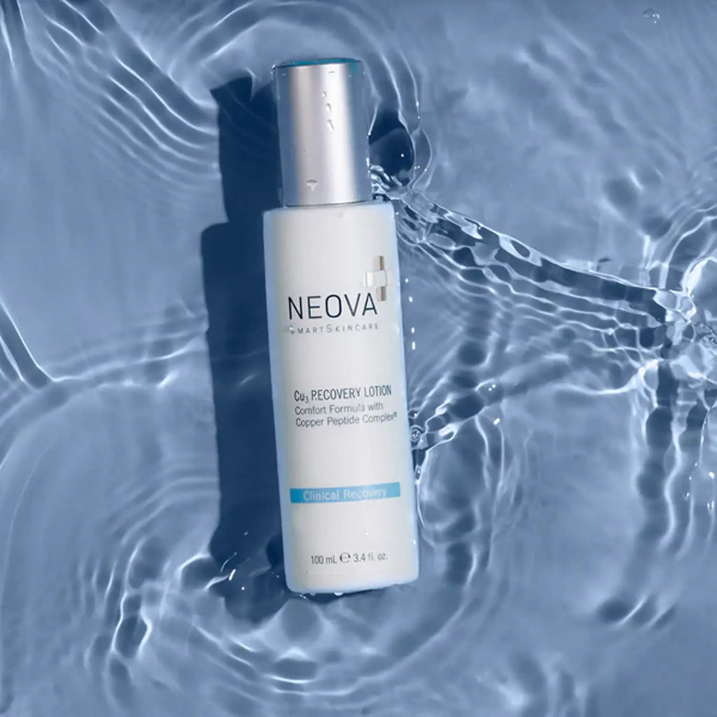 NEOVA Cu3 recovery lotion bottle, 3.4 oz, silver pump top