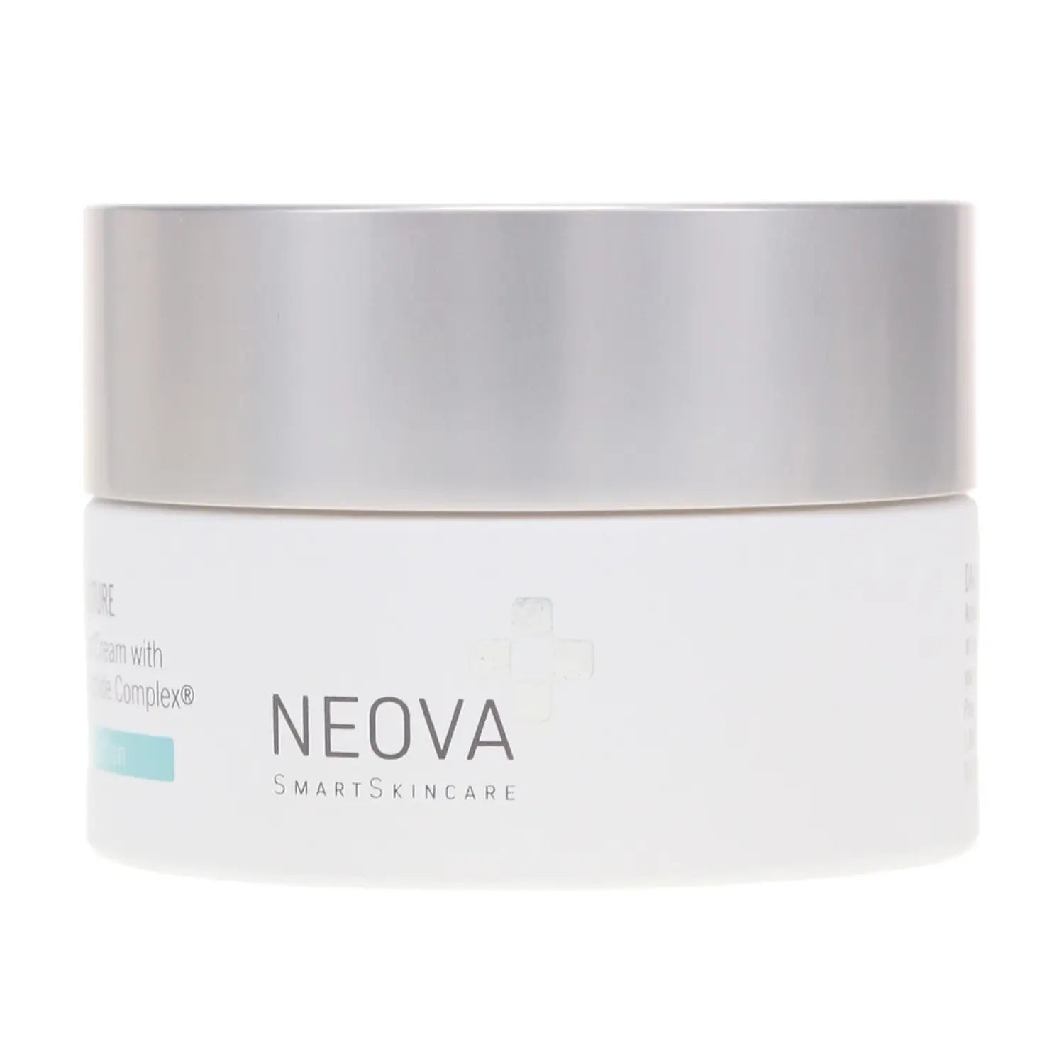 Neova daily moisture cream jar with silver lid, white side label with NEOVA SMARTSKINCARE
