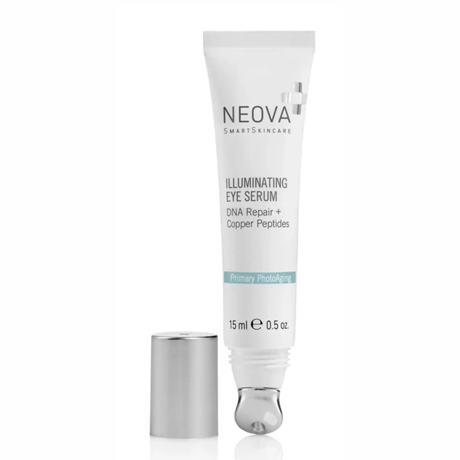 Neova Illuminating Eye Serum tube with silver cap, 0.5 oz