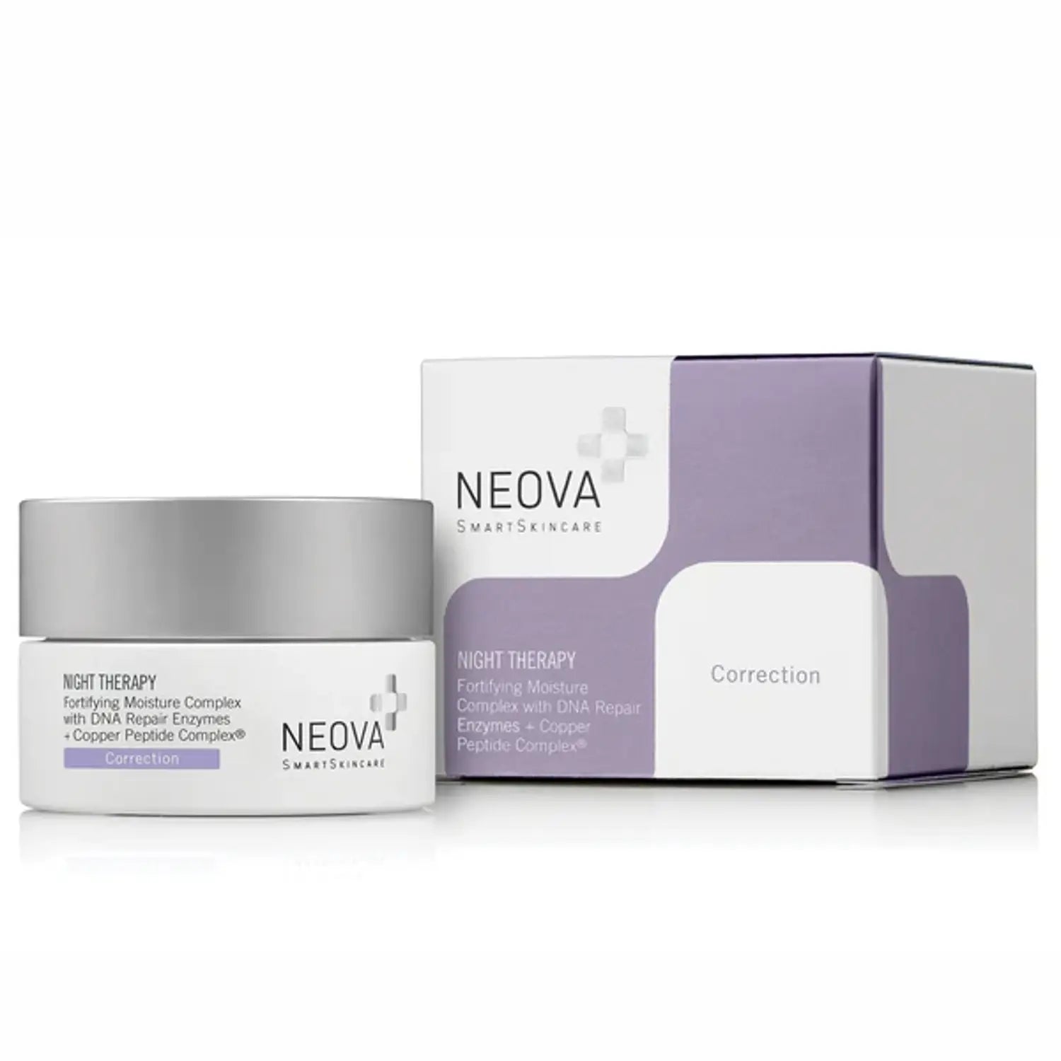 Night Therapy cream jar and box, white label with NEOVA Smart skincare branding