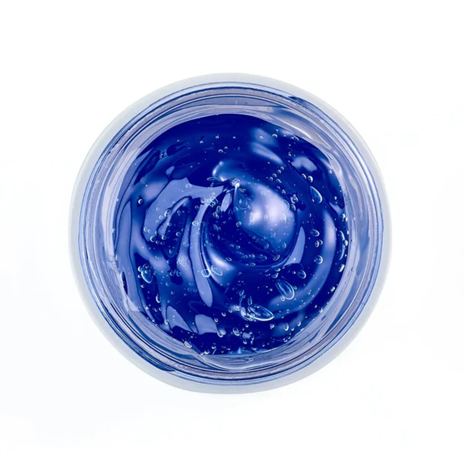 Pure copper mask gel in open round container, deep blue gel texture