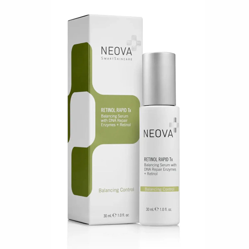 Neova retinol rapid TX balancing serum in bottle and matching box, 1 oz