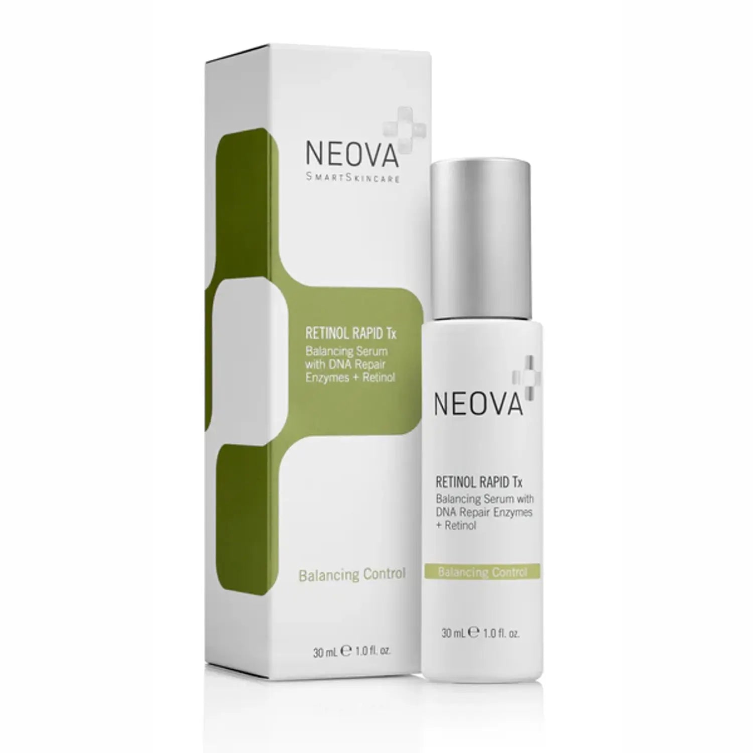 Neova retinol rapid TX balancing serum in bottle and matching box, 1 oz