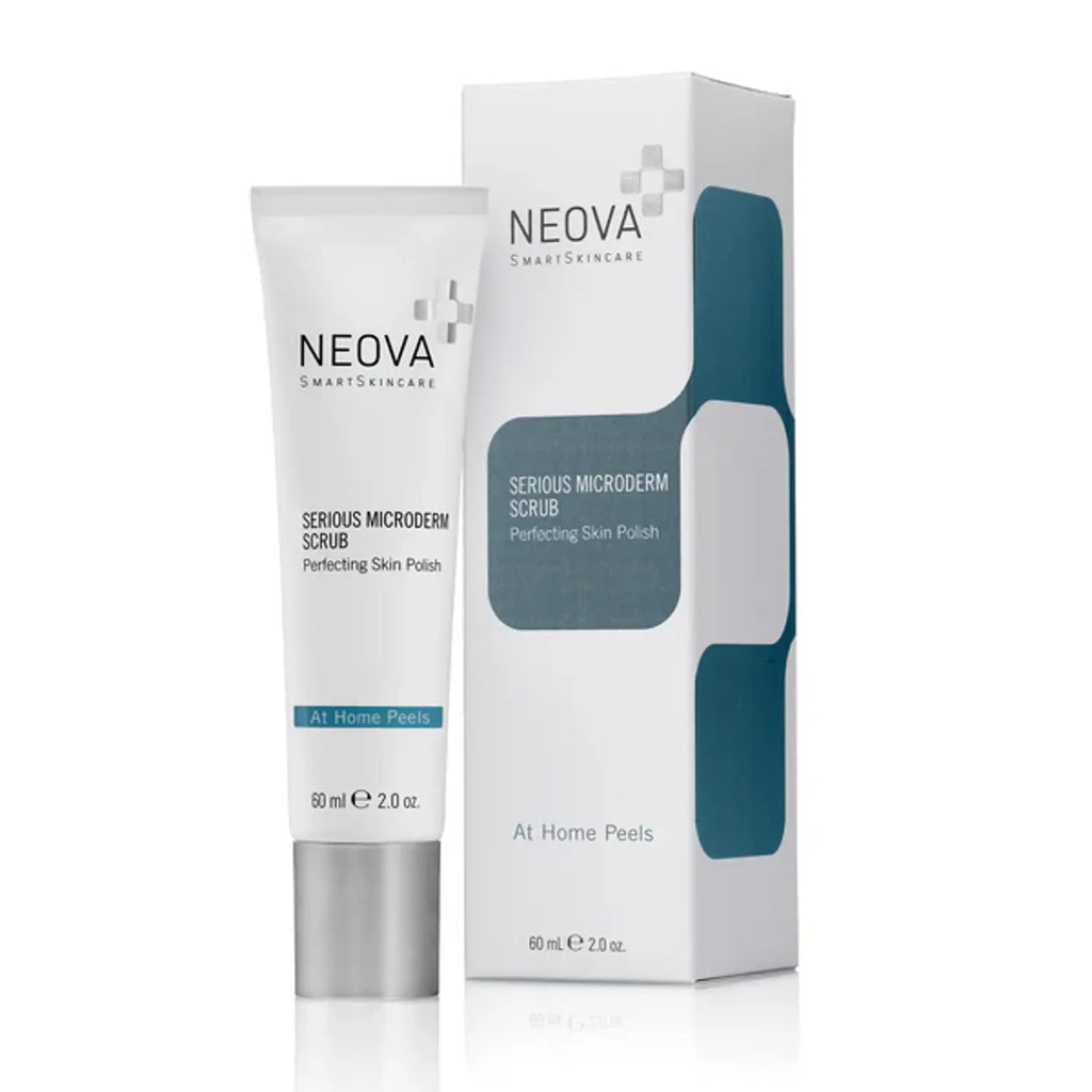 Neova serious microderm scrub exfoliating skin polish, tube and retail box, 2 oz.