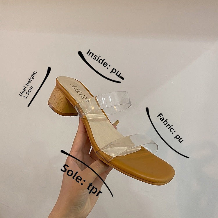 Transparent Sandals and Slippers Women's Mid-heel Thick Heel SDL08210503