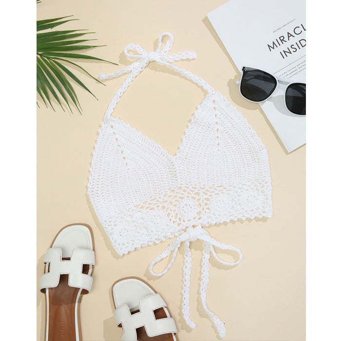 Hand Crocheting Knitted Strap Halter Bikini Top Beach Sexy Backless Bra Swimsuit Crochet hook