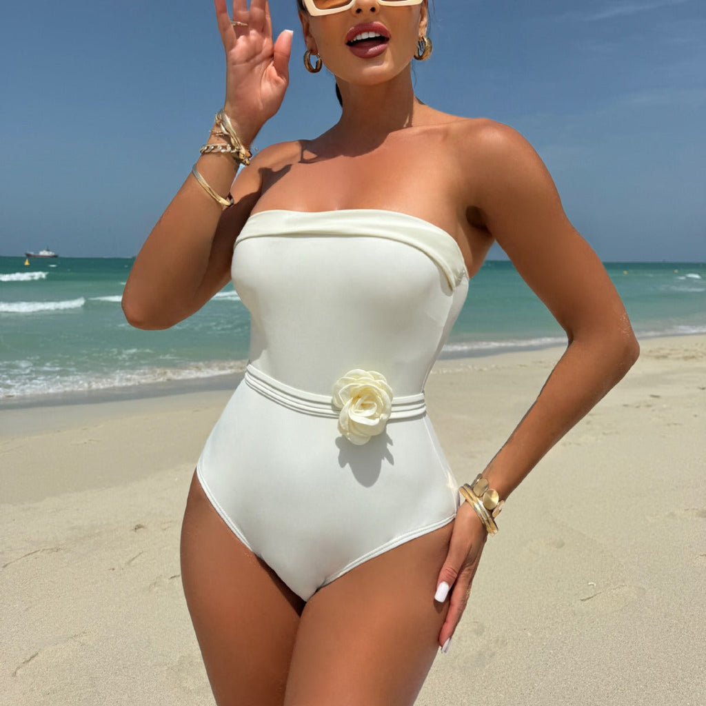 One Piece Multi Wear Drawstring Strap Small Floral Swimwear Swimsuit Bikini