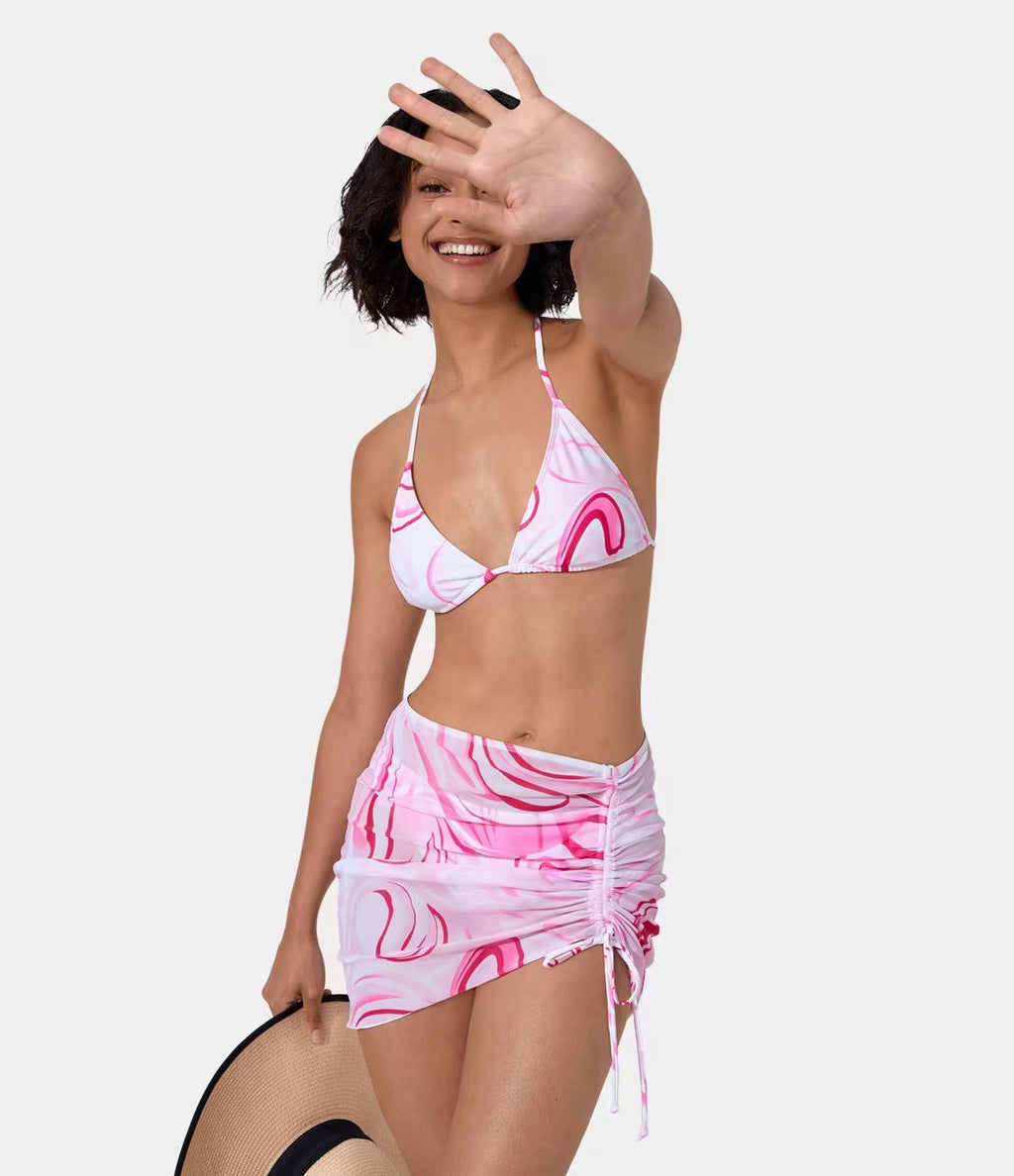 Mesh Three Piece Women Split Triangle Bikini Swimsuit Beach Swimwear