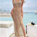 Dress Summer Sexy Split Suspender Skirt Thin Backless Knitted Dress Crochet