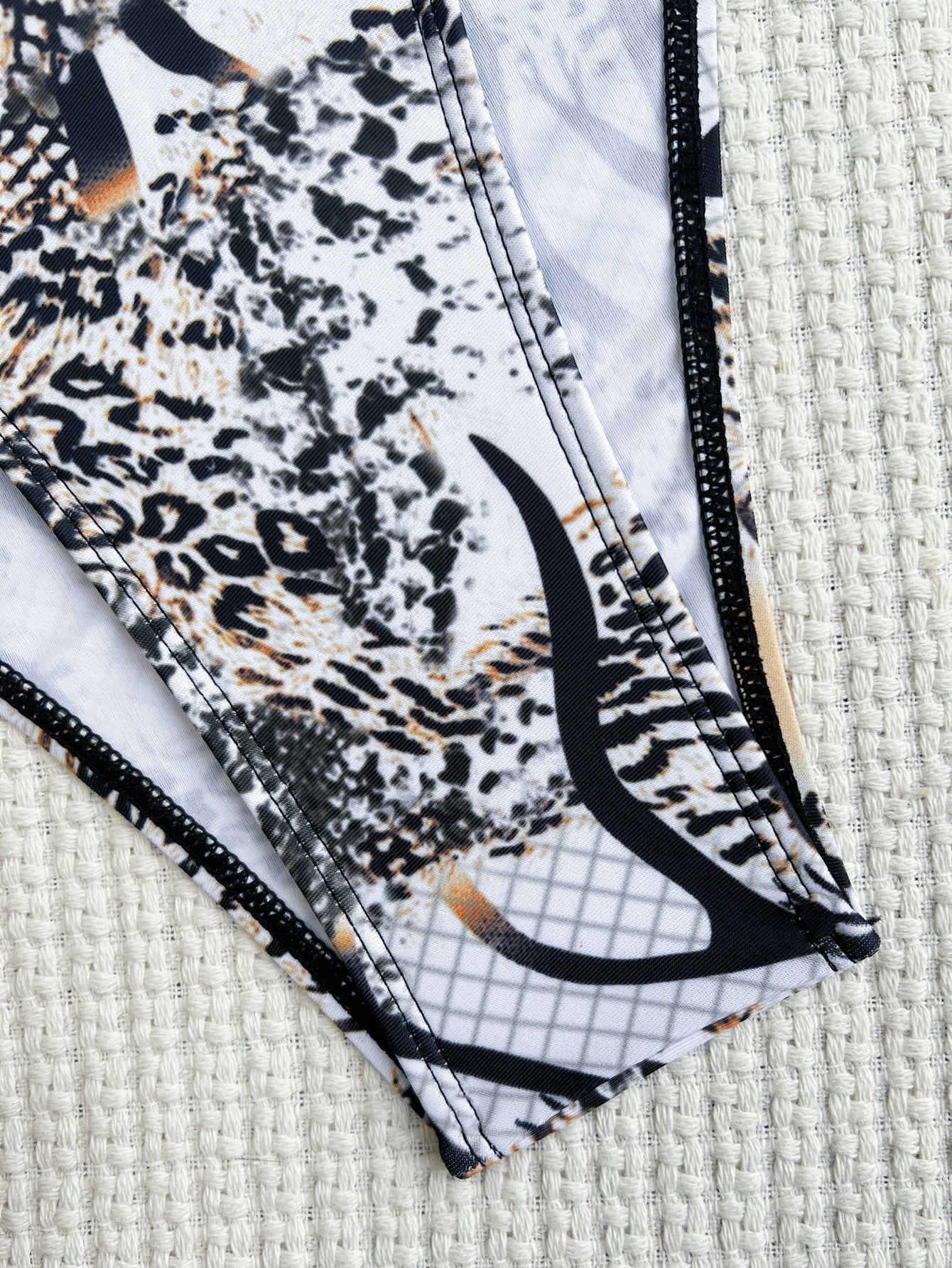 Chic Double One Piece Swimsuit Halter Bikini Swimsuit Women Sexy Swimsuit Printed Bikini