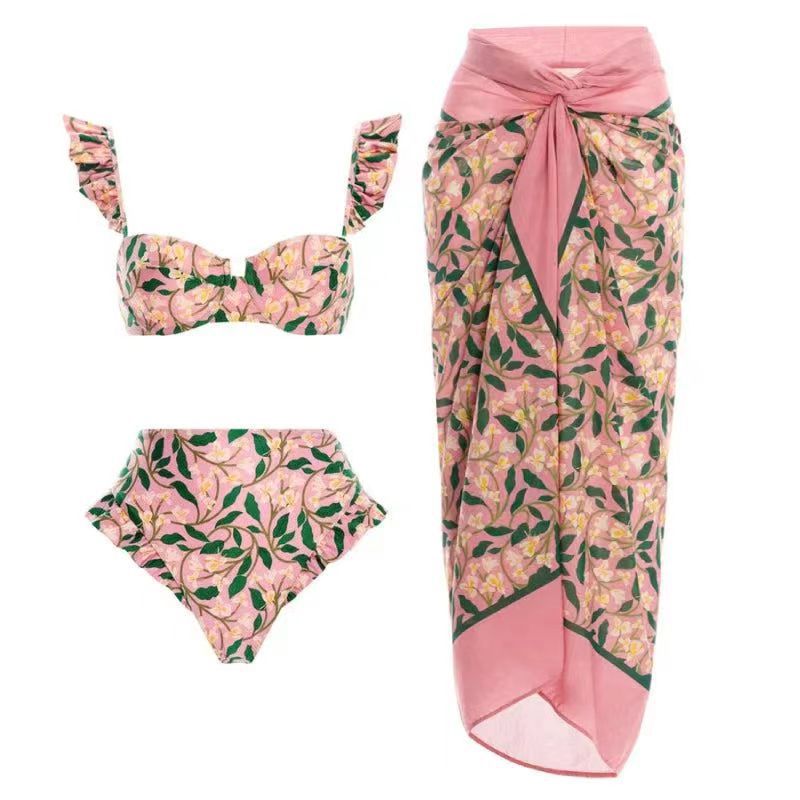 Three Piece Set Bikini Sexy Bikini Split Swimsuit Women Chiffon Dress Swimsuit Outfit