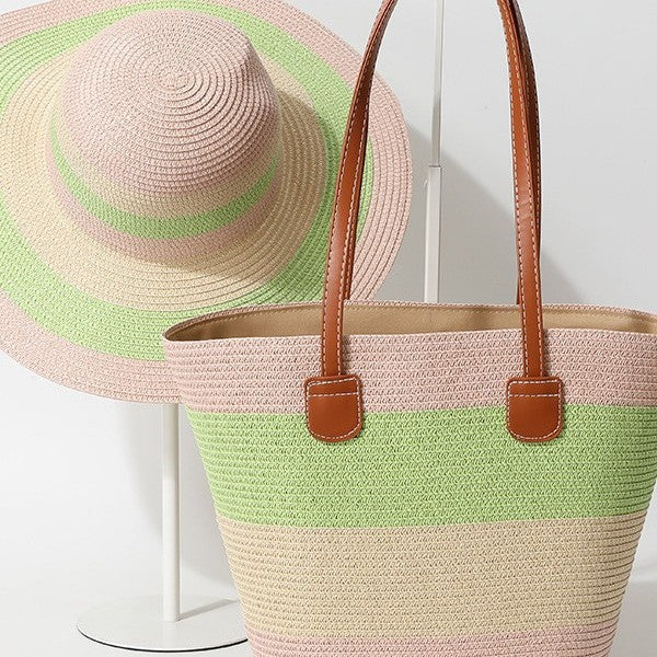 Striped Woven Straw Bag – Summer Large Handheld Tote, Shoulder Commuter Purse