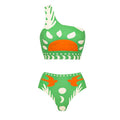 Shoulder Slimming Printed Swimsuit Women High Waist Bikini