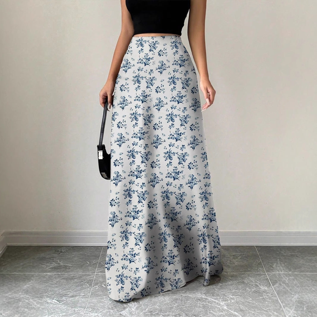 Women Clothing Satin Satin Dress Skirt Women Summer Artificial Silk Long Skirt High Sense