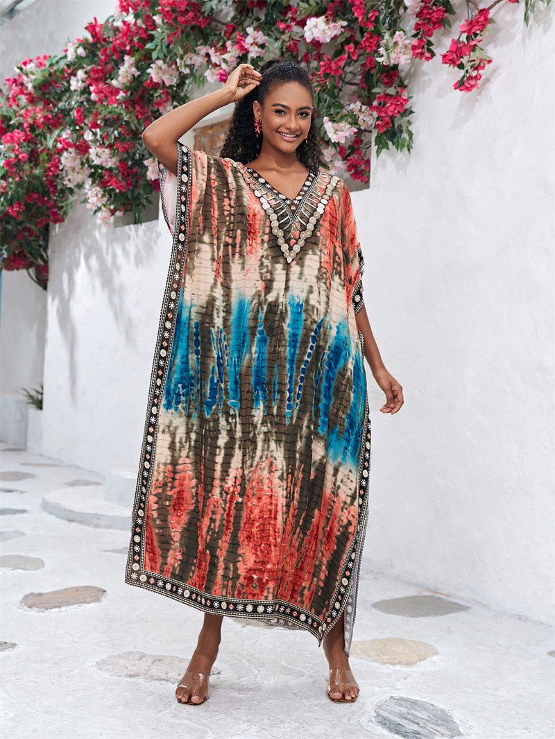 Rayon Printing Beach Cover up Robe Vacation Sun Protection Shirt Bikini Cover