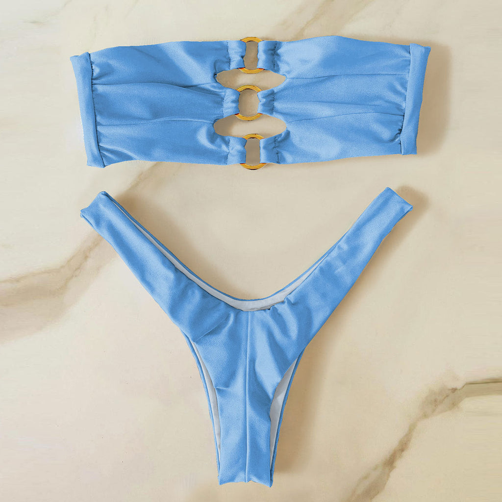 Low Waist High Slit Solid Color Bikini Sexy Split Swimsuit Women Bikini