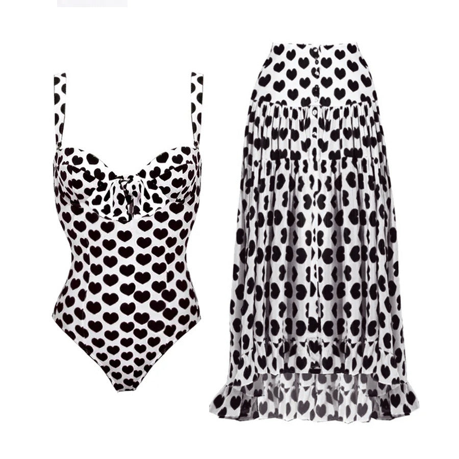 One Piece Swimsuit WomenSexy round Heart Chiffon Dress Swimsuit Outfit