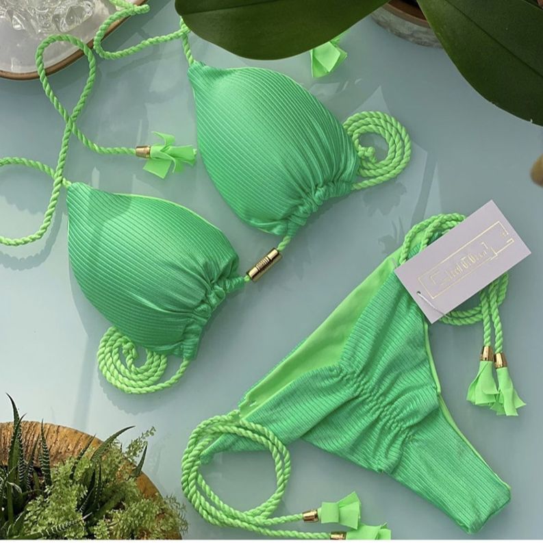 Bikini Special Solid Color Braid Rope Swimsuit Multicolor Bikini