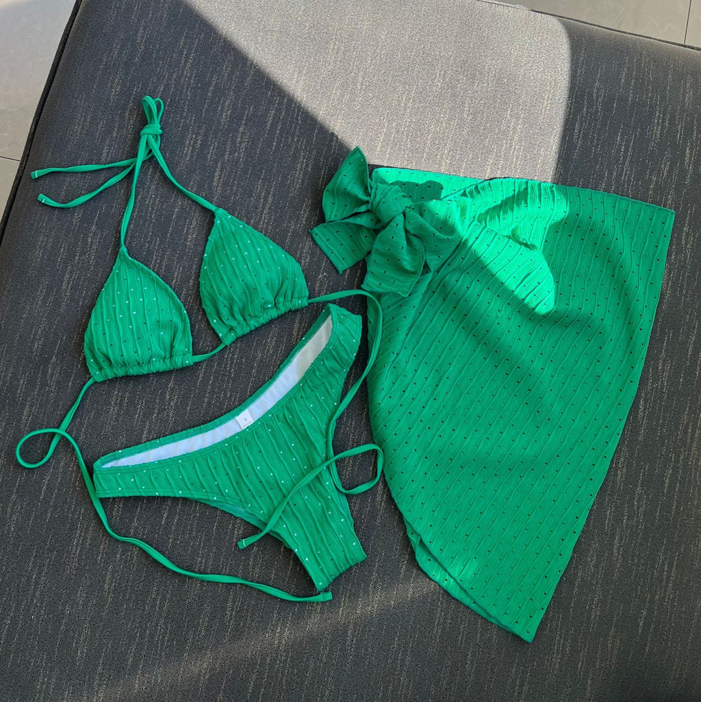 Swimsuit Three Piece Backless Drawstring Banded Bikini Bikini Three Piece Swimsuit