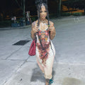 Personalized Printed Lace Lace Spaghetti Strap Dress Spring Slim Fit Maxi Dress
