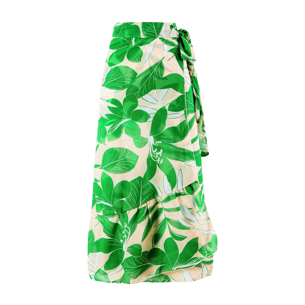 One Piece Swimsuit Women Slimming Retro Swimsuit Green Printing Suit Chiffon Dress