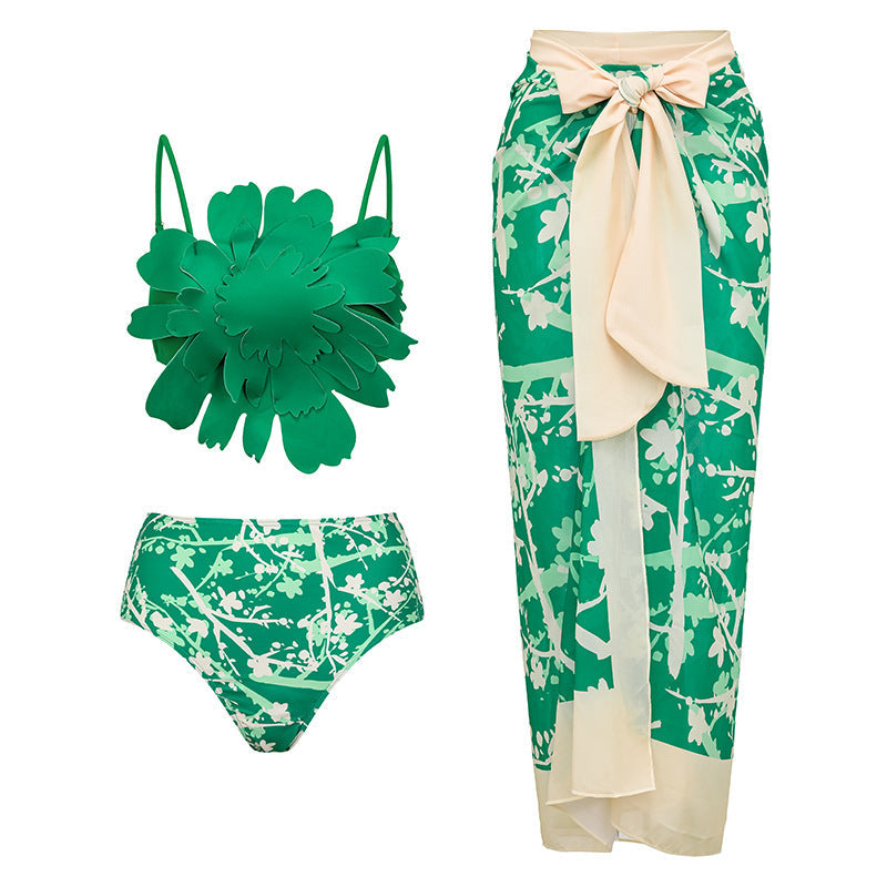 Split Bikini Three Dimensional Floral Heavy Industry Slimming Swimsuit Women