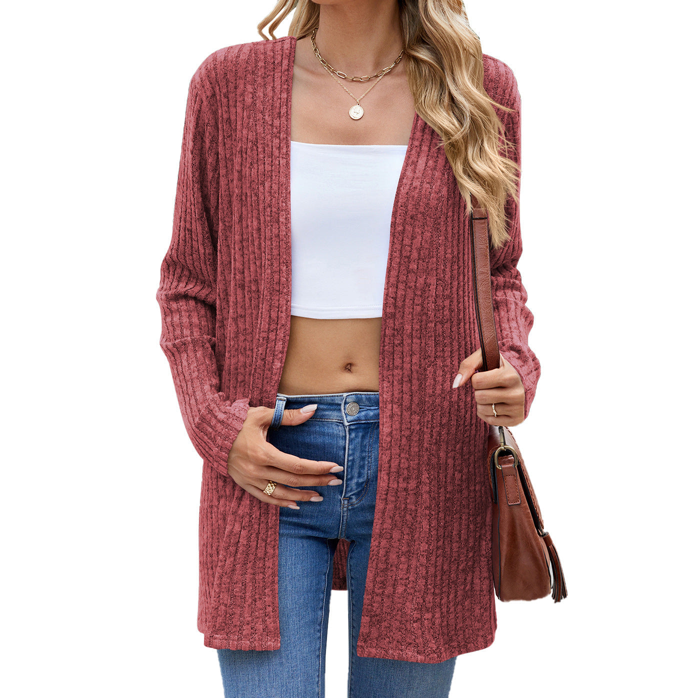 Autumn Winter Long Sleeve Loose Sunken Stripe Sanding Underwear Knitwear