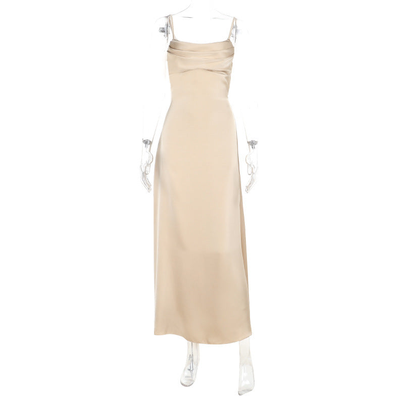 Satin Lace up Waist Controlled Dress Summer Sexy Strap Dress