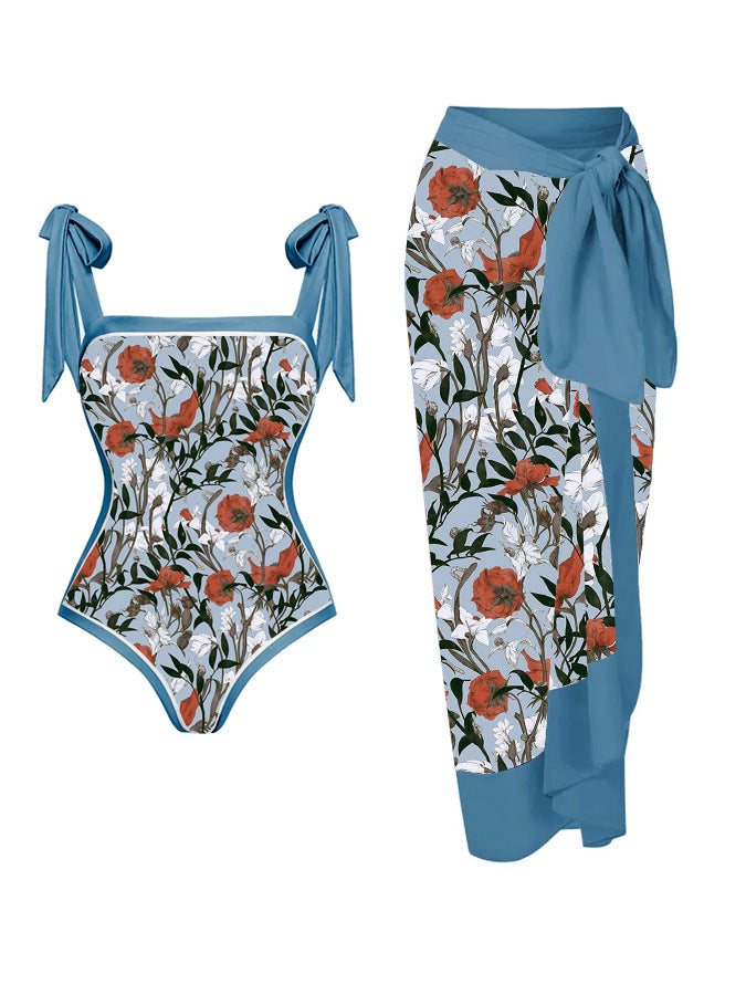 Customized Printed Two-Piece One-Piece Swimsuit Conservative Cover Hip Skirt Swimsuit