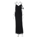 Women Clothing Summer French Sexy Low Cut Solid Color Sling Backless Dress