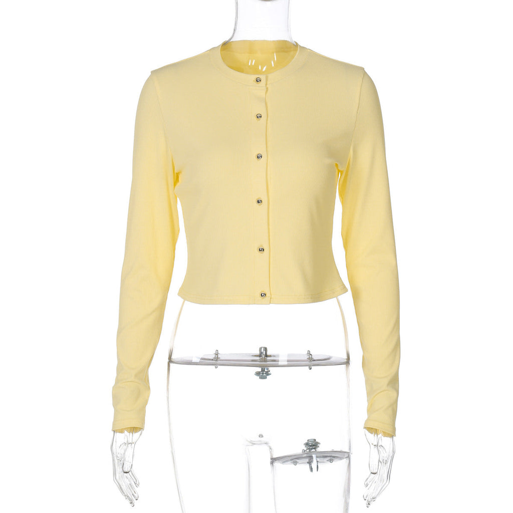 Best Seller in Women Clothing Summer Street Shooting Cardigan Button Solid Color Slim Fit Long Sleeves Top