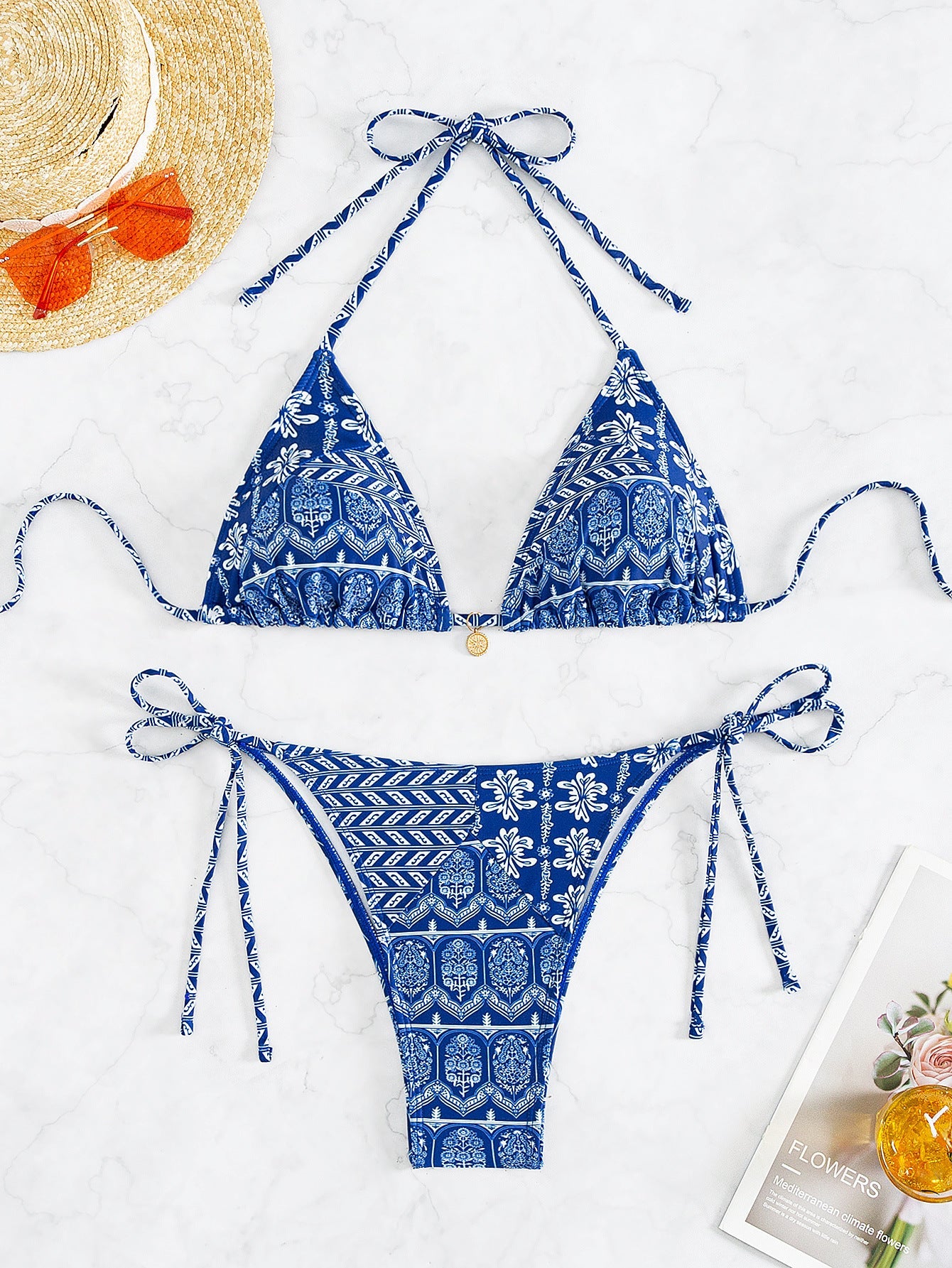 Bikini Printing Lace Up Sexy Bikini Split Swimsuit Swimwear Women