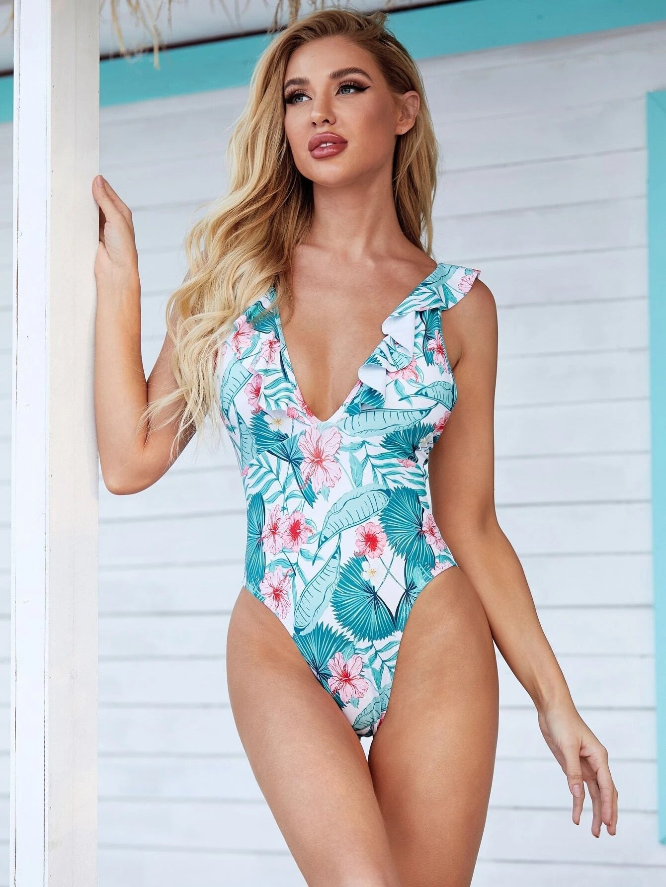 Lotus Leaf Flying Edge Women Triangle Swimsuit Bikini Swimsuit