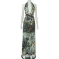 Women Clothing Elegant Halter Deep V Plunge neck Backless Waist Tight Slit Dress Abstract Printing Dress Women