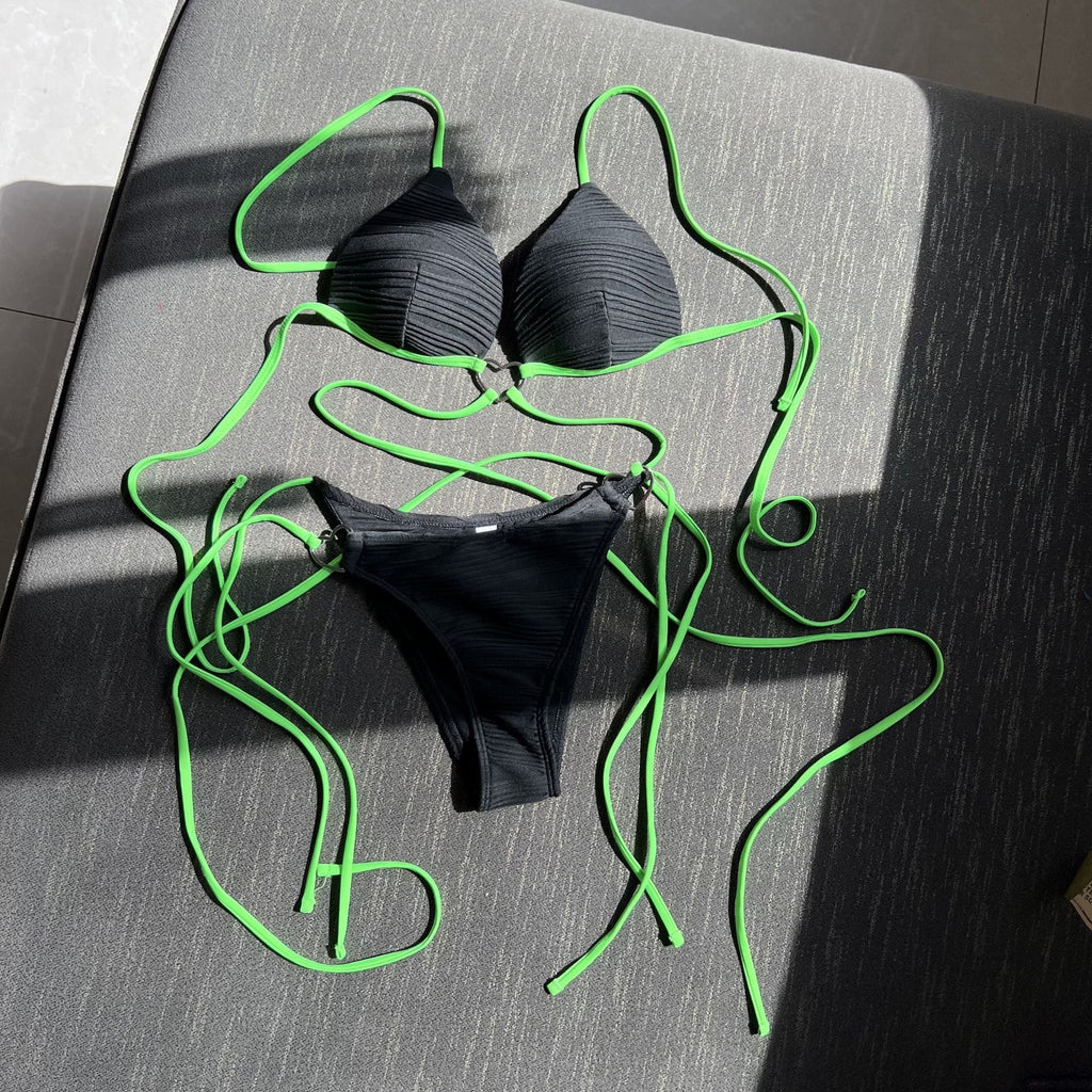 Sexy Love Drawstring Strap Hard Cup Bikini Swimsuit