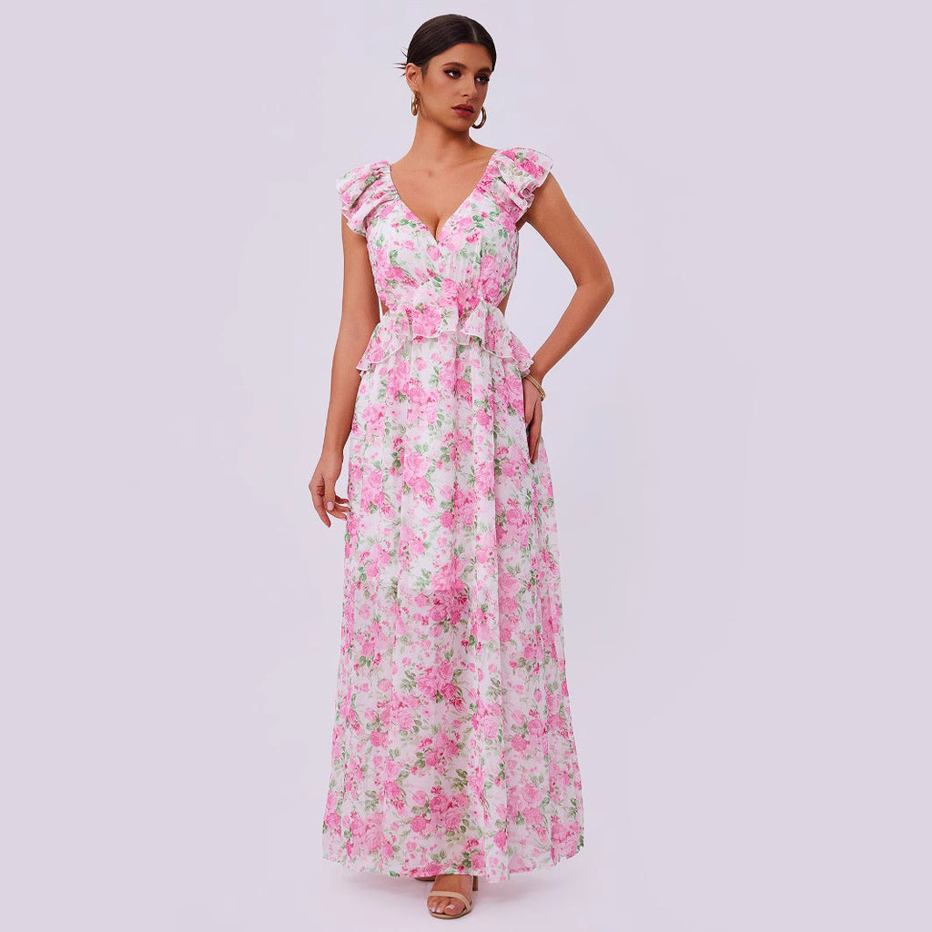 Summer Elegance Women Floral Printed Hem Long Women Clothing